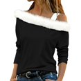 thumbnail image 1 of IMENGL Long Sleeve Shirts for Women Casual Fashion Solid Color Shoulder Strap Plush Collar T-Shirt Soft Women's Basic Tee Long Sleeve Tops,Black, 1 of 4