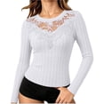 thumbnail image 1 of IMENGL Long Sleeve Shirts for Women Casual Lace Mesh Gothic Layering Ribbed T-Shirt Soft Women's Basic Tee Long Sleeve Tops,White, 1 of 5