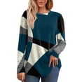 thumbnail image 1 of IMENGL Long Sleeve Shirts for Women Casual Patchwork Printed Round Neck Loose T-Shirt Soft Women's Basic Tee Long Sleeve Tops,Blue, 1 of 5