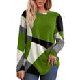 thumbnail image 1 of IMENGL Long Sleeve Shirts for Women Casual Patchwork Printed Round Neck Loose T-Shirt Soft Women's Basic Tee Long Sleeve Tops,Green, 1 of 5