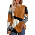 thumbnail image 1 of IMENGL Long Sleeve Shirts for Women Casual Patchwork Printed Round Neck Loose T-Shirt Soft Women's Basic Tee Long Sleeve Tops,Orange, 1 of 5