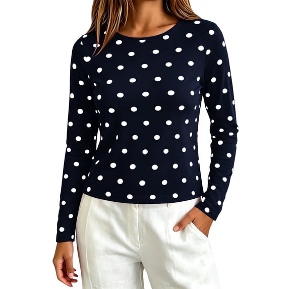 IMENGL Long Sleeve Shirts for Women Soft Dots Cute Crop ns T-Shirt Casual Women's Basic Tee Long Sleeve Tops,Blue