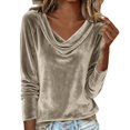 thumbnail image 1 of IMENGL Long Sleeve Shirts for Women Soft Velvet Cowl Neck Pleated Elegant Fall Ruched Blouse T-Shirt Casual Women's Basic Tee Long Sleeve Tops,Beige, 1 of 9