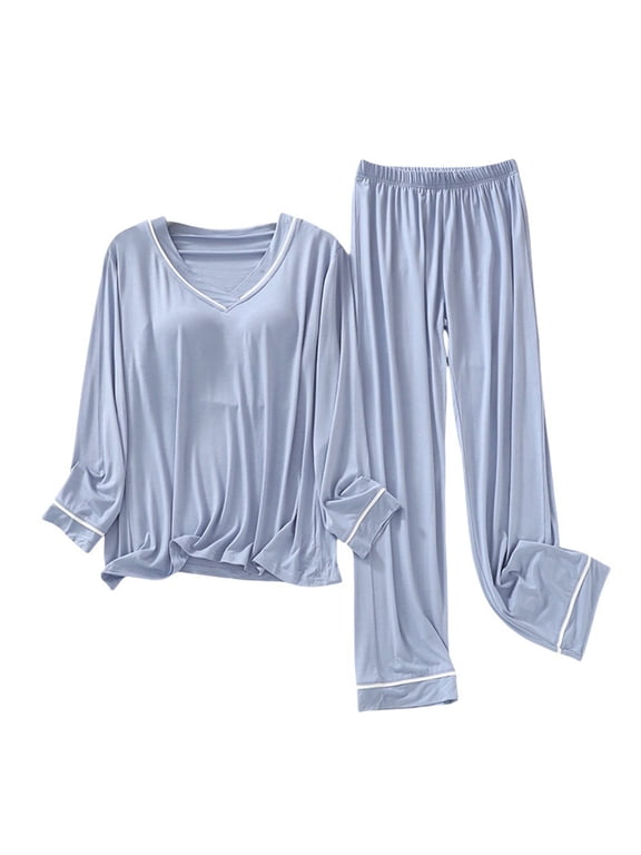 Pajama Sets for Women Sleepwear Petite Petite Length Tunic Top Wide Leg Pants Loungewear Onesises Women's Pajamas Set,Blue