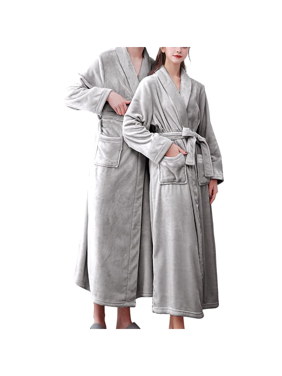 Pajamas for Women Robes Double Pocket Flannel Bath and Warm Double Faced Velvet Bath and Home Wear Bath Soft Nightgowns & Sleepshirts Women's Sleepwear,Gray