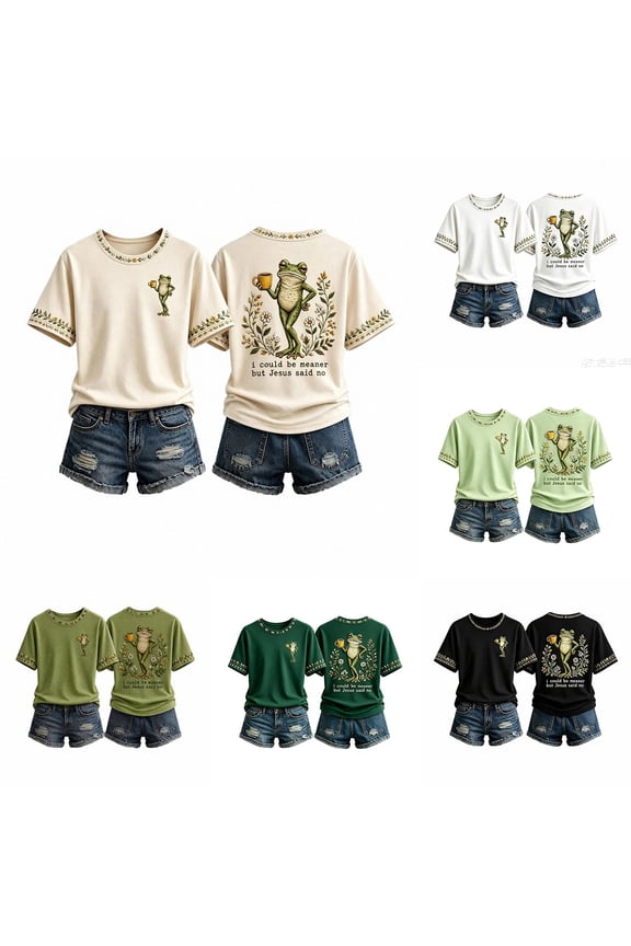 Short Sleeve Top for Womens Basic I Could Be Meaner But Said No Printed Funny Frog Tee Casual Loose Women's Short Sleeve T Shirt,M-XXXL