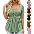 thumbnail image 1 of IMENGL Tops for Women Short Sleeve Casual Peplum Waist Neck | Peplum Cotton Neck Color Blouse Loose Basic Women's Short Sleeve T Shirts,M-XXL, 1 of 6