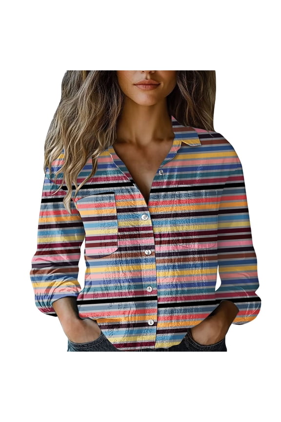 Women Cotton Shirt Printed Fashion Button Down Shirts Casual Tops Long Sleeve Blouse Camouflage XXXXL