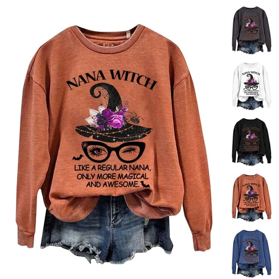 IMENGL Women's Halloween Sweatshirts Long Sleeve Fashion Casual Letter Printed Round Neck Spooky Season Oversized ,S-XXL,Hot Sales