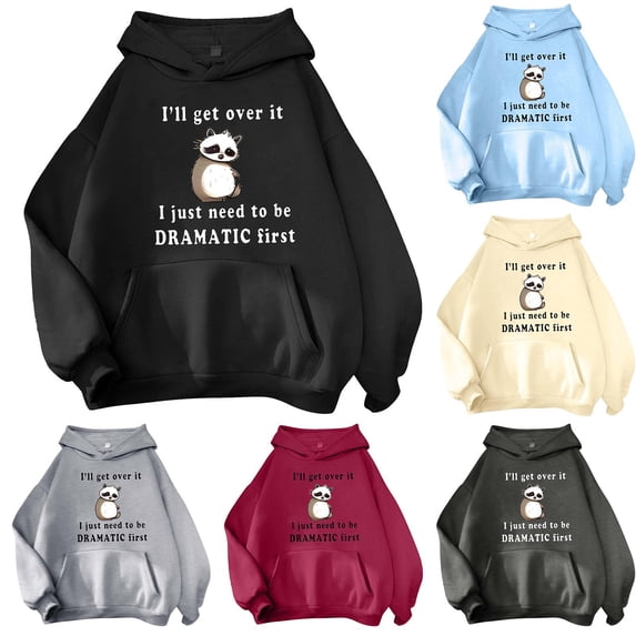 IMENGL Women's Hoodies Sweatshirts Casual for Teen Girls Cute Animal Letter Graphic Drawstring Hooded I'll Get Over It Comfort Loose Fit Oversized Essentials Hoodie,XS-5XL