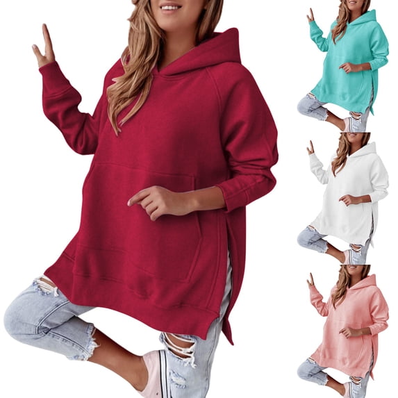 IMENGL Women's Hoodies Sweatshirts Oversized 2025 Winter New Fashion Solid Split Loose Fit Casual Essentials Hoodie,S-3XL