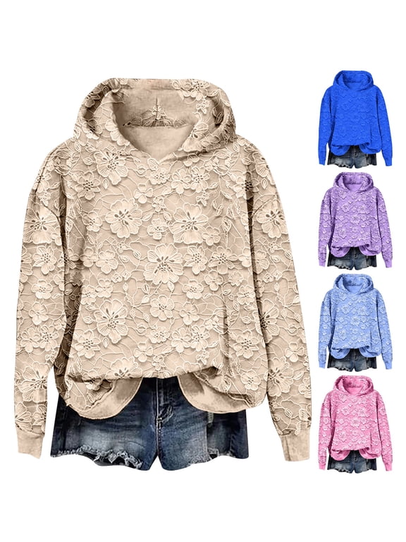 Women's Hoodies Sweatshirts Oversized Floral Lace Elegant Pullover Soft Fleece Fall Winter Athleisure Streetwear Loose Fit Casual Essentials Hoodie,S-XXL