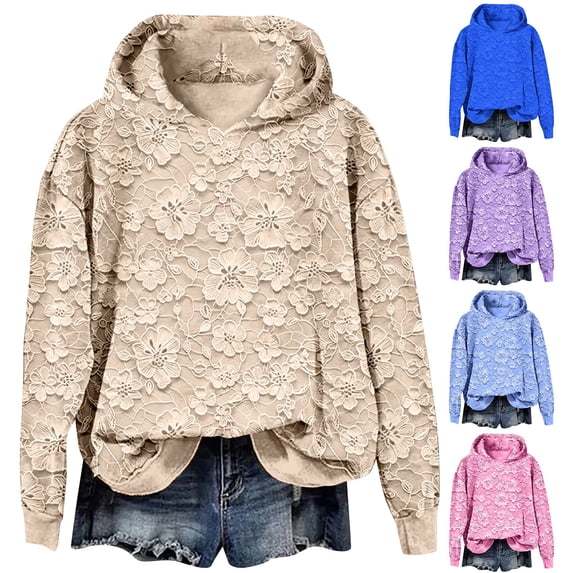 IMENGL Women's Hoodies Sweatshirts Oversized Floral Lace Elegant Pullover Soft Fleece Fall Winter Athleisure Streetwear Loose Fit Casual Essentials Hoodie,S-XXL