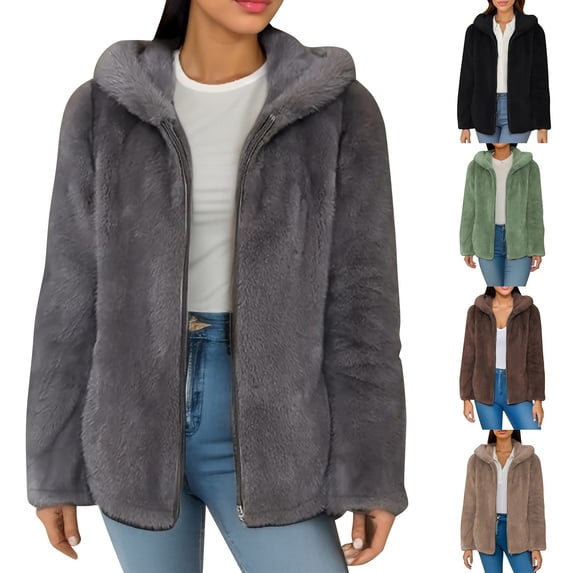 IMENGL Women's Hoodies Sweatshirts Oversized Winter Jacket Coats Fuzzy Back Hood and Front Placket Shaggy Shacket Jacket Loose Fit Casual Essentials Hoodie,M-6XL