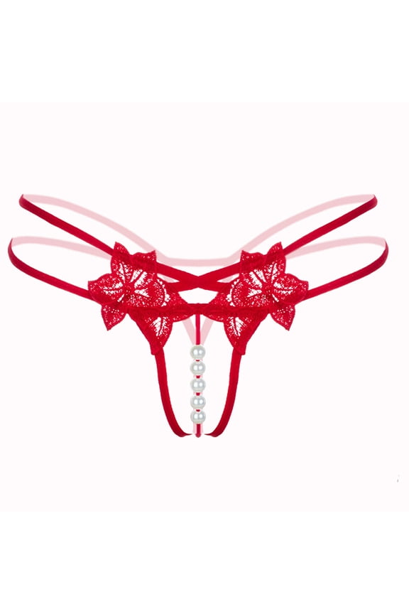 Women's Lingerie Nightdress Pendant Lady Pearl V-String Panties Low Waist RD Babydoll Charming Underwear for Womens,Red