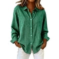 thumbnail image 1 of IMENGL Women's Long Sleeved Shirts Spring And Autumn Striped Printed Button Down Shirts Retro Shirts Fashionable Daily Casual Tops Green XL, 1 of 4