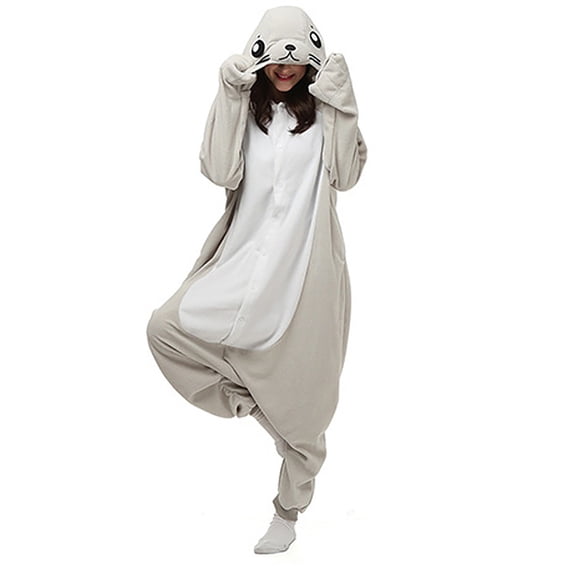 IMENGL Women's Pajamas Set Loungewear Grey Seal Cartoon Polar Fleece Long Sleeved Couple Autumn and Winter Homewear Onesises Sleepwear Pajama Sets for Women,Gray