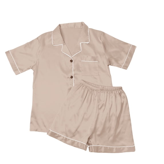 IMENGL Women's Pajamas Set Loungewear Lady's Short Sleeved Shorts Satin Lapel Comfortable Home Wear Two Piece Sleepwear Onesises Pajama Sets for Women,Brown