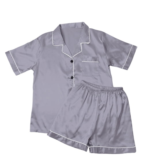 IMENGL Women's Pajamas Set Loungewear Lady's Short Sleeved Shorts Satin Lapel Comfortable Home Wear Two Piece Sleepwear Onesises Pajama Sets for Women,Gray