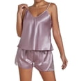thumbnail image 1 of IMENGL Women's Pajamas Set Loungewear Silk Satin Ruffled Shorts Satin Shorts Nightwear Onesises Sleepwear Pajama Sets for Women,Purple, 1 of 6