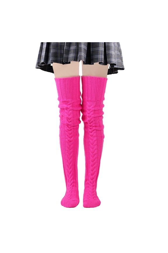 Women's Sheer Knee High Stockings Breathable Woolen Foot Warming European and American Autumn and Winter Solid Color Over The Socks Comfortable Pantyhose Tights for Women,Pink