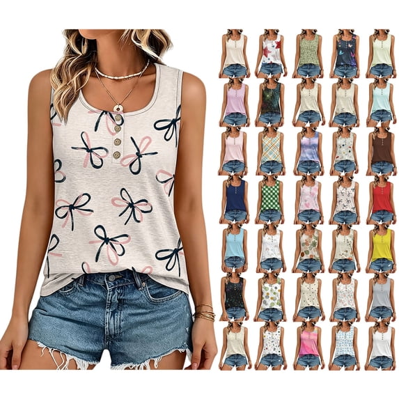 IMENGL Women's Slim-Fit Camisole Casual Dresses Long Sleeve Dresses V Neck Printed Long Dress Sleeveless Soft Tank Top for Womens,M-XXL