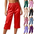 thumbnail image 1 of IMENGL Women's Wide Leg Pants Soft Satin Pajamas Loungewear Sleep Elastic Waist Silky Bottoms Trousers Loose Casual Cropped Pant for Womens,M-XXXL, 1 of 6