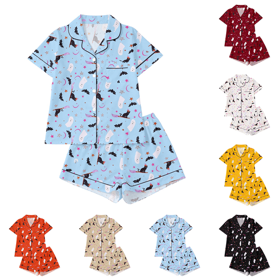 IMENGL Womens Halloween Pajama Sets Soft Short Sleeve Graphic Nightwear Comfy Loungewear Pajamas Set for Women,S-XXXL