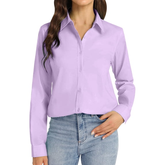 IMENGL Womens Long Sleeve Tops Collared V Neck Shirts Lightweight Sweatshirt 2024 Fall Fashion Clothes Multicolor L