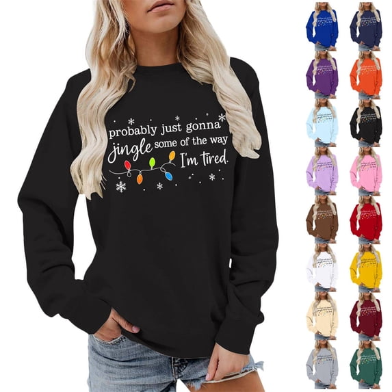 IMENGL Womens Oversized Sweatshirt Hoodless Christmas Probably Just Gonna Jingle Some of The Way Graphic Long Sleeve Shirt Loose Fit Pullover Casual Crewneck Sweatshirts for Women,S-3XL