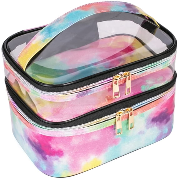 IMERELEZ Makeup Bags For Women,Double Layer Large Makeups Organizer Bags Portable Cosmetic Cases Waterproof Makeup Travel Bag Mothers Day Gifts Graduation Gifts