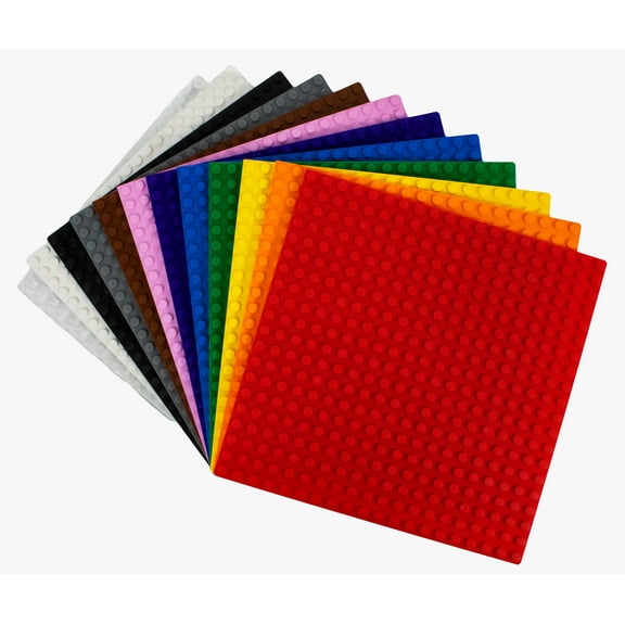 IMEX 12 Piece Assorted Rainbow Stackable Building Block Baseplates - 20 x 20 Stud (6" x 6") Compatible With All Major Brands