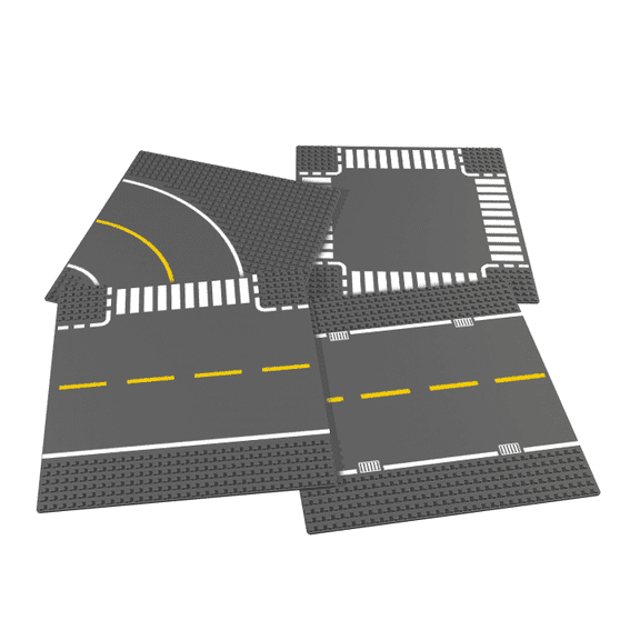IMEX Build a Road Baseplate Set- 2 Straight, 2 Curved, 1 4-Way, 1 T-Junction 10" x 10"