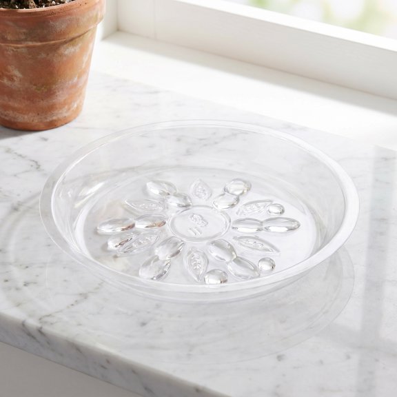 IMIKEYA 10Pcs Clear Round Plant Saucer Set Plastic Flower Pot Tray with Leaf Pattern for Home Use