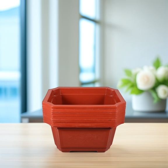 IMIKEYA 10Pcs Lightweight Dark Red Plastic Rectangular Flowerpot Ideal for Herbs Ferns and Small Plants