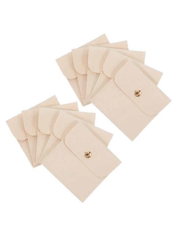 10Pcs Minimalist Beige Microfiber Jewelry Pouches with Protective Sleeve for Bracelet and Necklace
