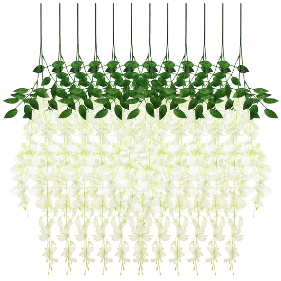 IMIKEYA 12 Pcs Artificial Silk Wisteria Ivy Vine Garland Simulation Plants Props 90CM for Party Wedding Home Decoration (White)