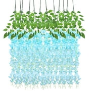 IMIKEYA 12 Pcs Artificial Silk Wisteria Ivy Vine Green Leaf Vine Garland Simulation Props 90CM for Party Wedding Home Decoration (Blue)