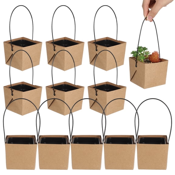 IMIKEYA 12Sets Lightweight Succulent Containers with Built in Drainage and Stylish Kraft Paper Wraps