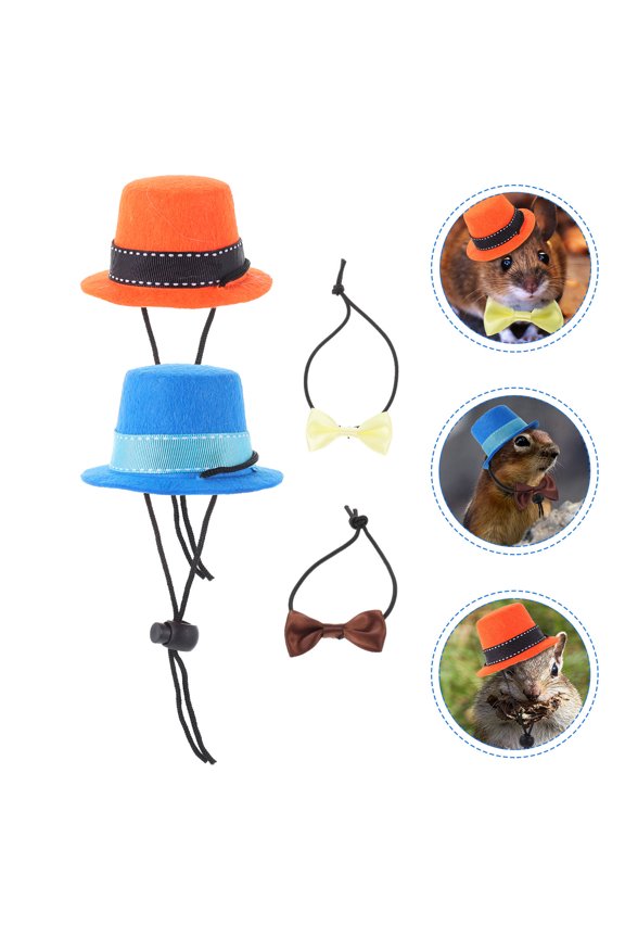 1Set Adorable Small Pets Hat and Movable Bow Tie Polyester for Guinea Pig Hamster Chinchilla