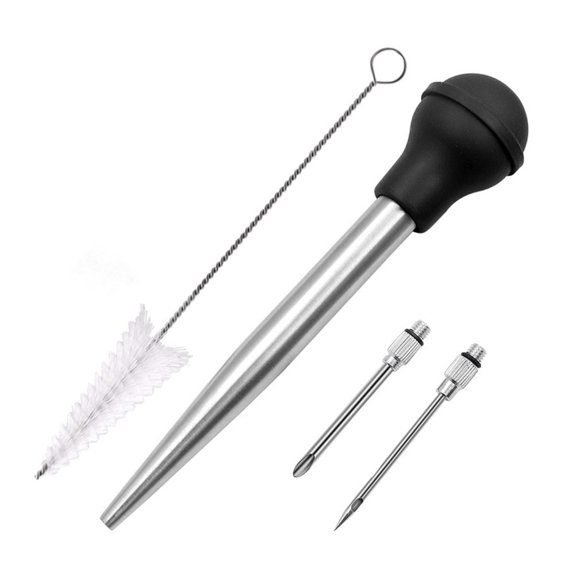 IMIKEYA 1Set Black Seasoning Sauce Injector with Stainless Steel Needle for Flavoring Turkey and Meat