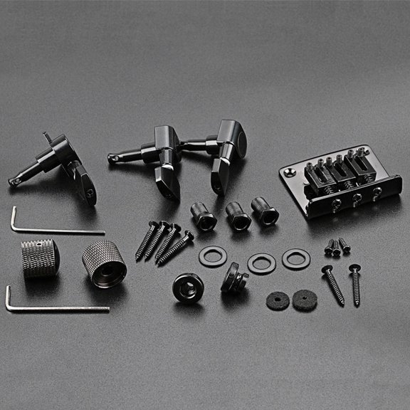 IMIKEYA 1Set Metal 3 String Guitar Bridge Replacement Kit Includes Control Knob Tuning Peg Strap Locks