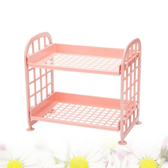 IMIKEYA 2 Layers Plastic Kitchen Storage Shelf in Pink for Bathroom Countertop Use