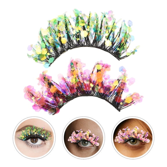 IMIKEYA Q-04 Q-06 3D Colored Rhinestone Glitter False Eyelashes Fluorescent 2 Pairs