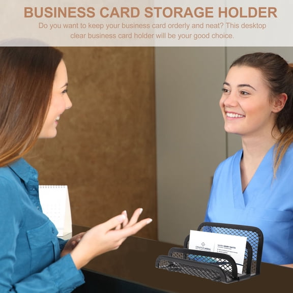 IMIKEYA 2Pcs Black Metal Business Card Base Holder Compact Design for Office and Business Use