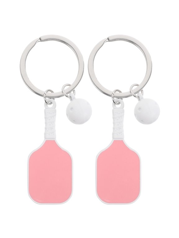 2Pcs Pink Pickleball Keychain Metal Paddle Charm for Club Events and Bag Decoration