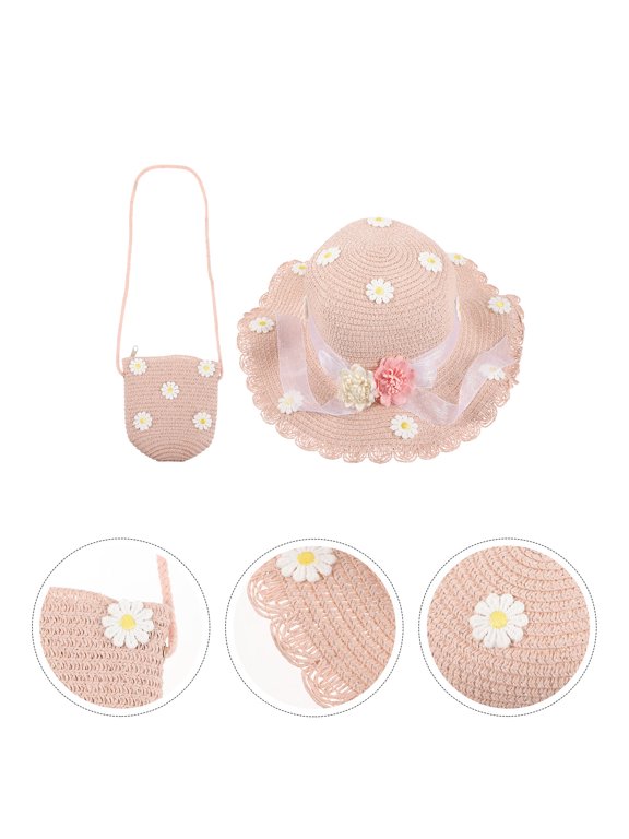 Breathable Pink Straw Hat for Toddlers - Comfortable, Attractive Daisy Pattern, 2Pcs
