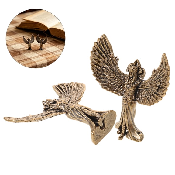 IMIKEYA Set of 2 Vintage Brass Angel Statues with Detailed Wing Design for Home Decor Display
