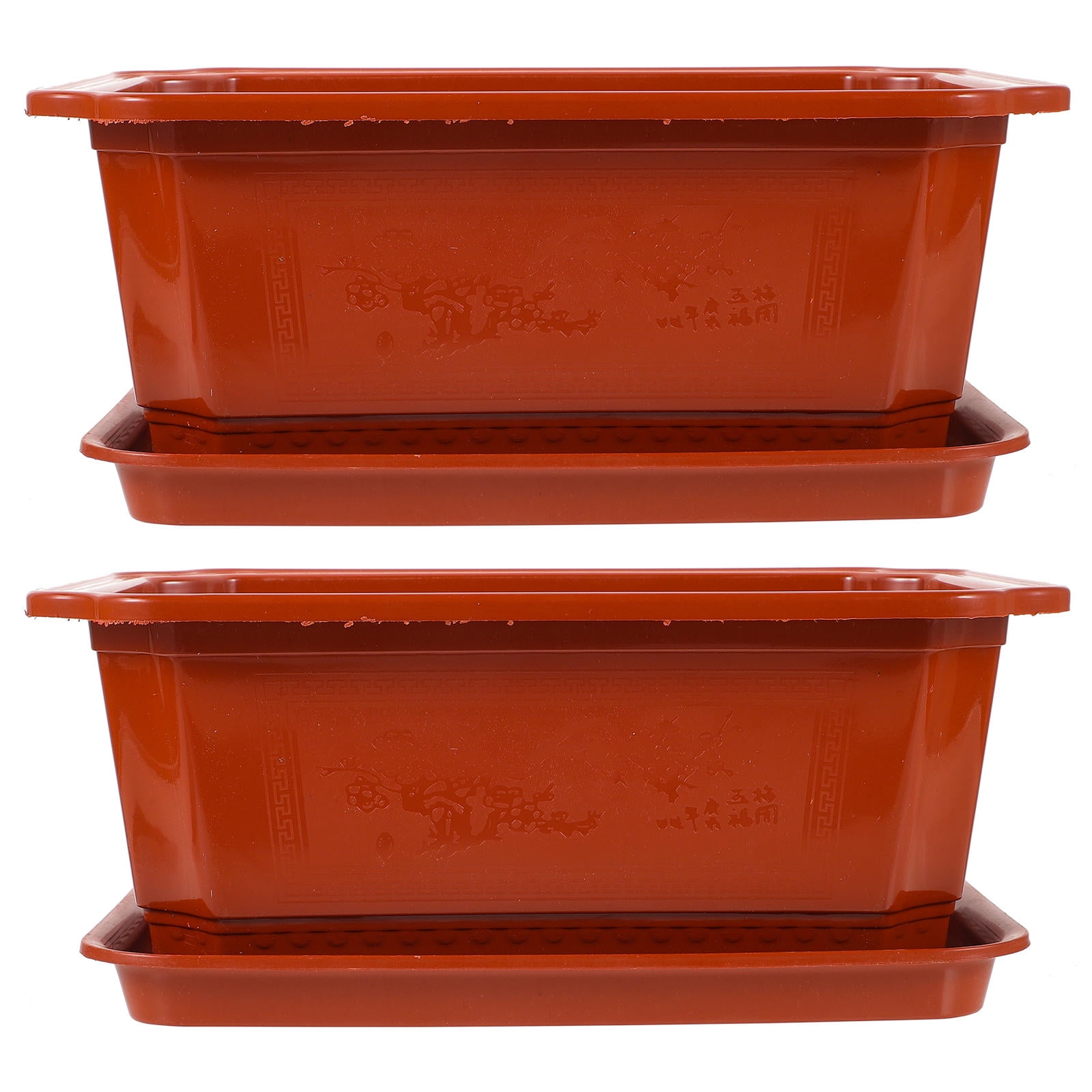 IMIKEYA Set of 2 Dark Red Plastic Flower Pots for Gardening, Planter Containers for Indoor and Outdoor Plants