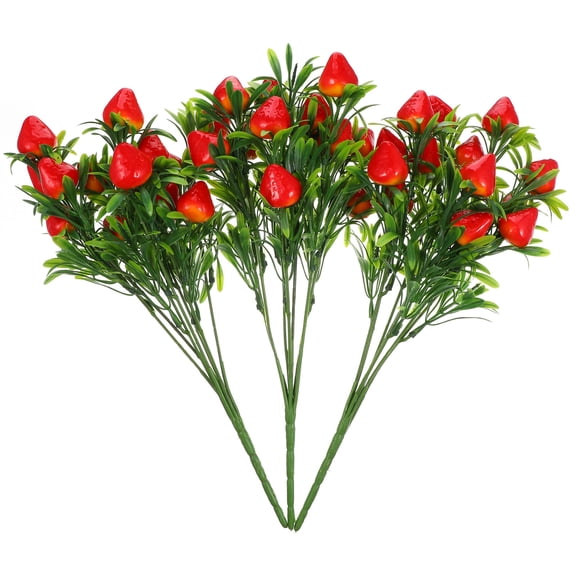 IMIKEYA 3pcs Strawberry Fake Artificial Strawberry Stem Bundle PVC for Family and Friends
